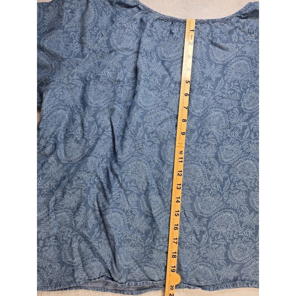 Ruby Rd Petite Large Blue Lyocell Floral Boho Peasant Top Smocked Neck Tassel... - Picture 7 of 8